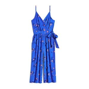 NWOT Petite Blue Floral Kaileigh Rica Knit Crop Jumpsuit  Sz LP